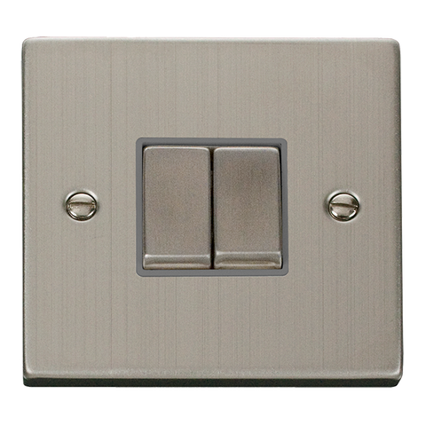 Stainless Steel 10A 2 Gang 2 Way Ingot Light Switch - Grey Trim