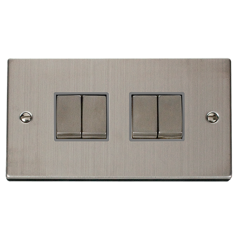 Stainless Steel 10A 4 Gang 2 Way Ingot Light Switch - Grey Trim