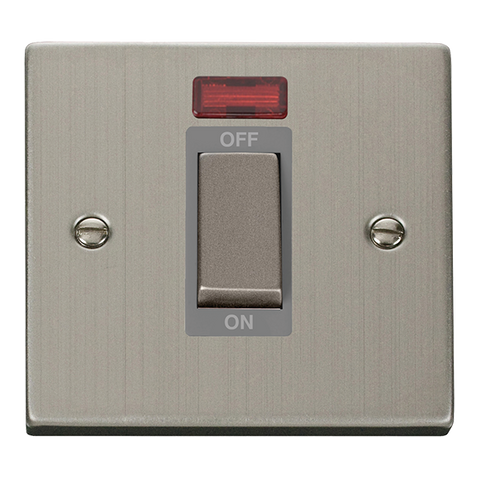 Stainless Steel 1 Gang Ingot Size 45A Switch With Neon - Grey Trim - SE Home