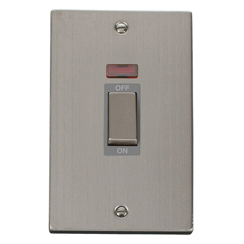 Stainless Steel 2 Gang Ingot Size 45A Switch With Neon - Grey Trim - SE Home