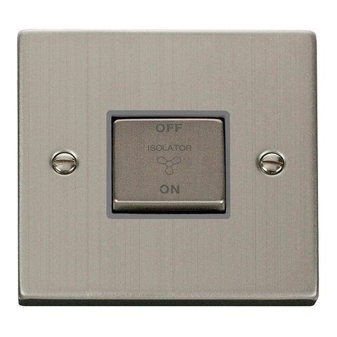 Stainless Steel 10A 1 Gang Ingot 3 Pole Fan Isolation Switch - Grey Trim - SE Home