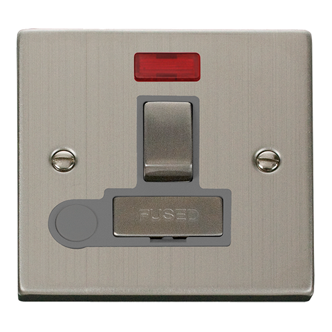Stainless Steel 13A Fused Ingot Connection Unit Switched With Neon With Flex - Grey Trim - SE Home