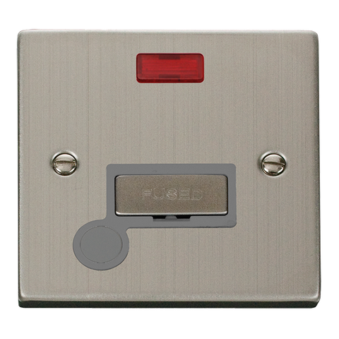 Stainless Steel 13A Fused Ingot Connection Unit With Neon With Flex - Grey Trim - SE Home
