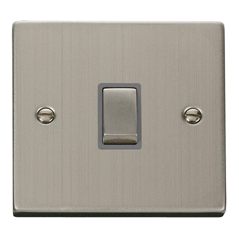 Stainless Steel 1 Gang 20A Ingot DP Switch - Grey Trim