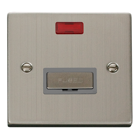 Stainless Steel 13A Fused Ingot Connection Unit With Neon - Grey Trim - SE Home