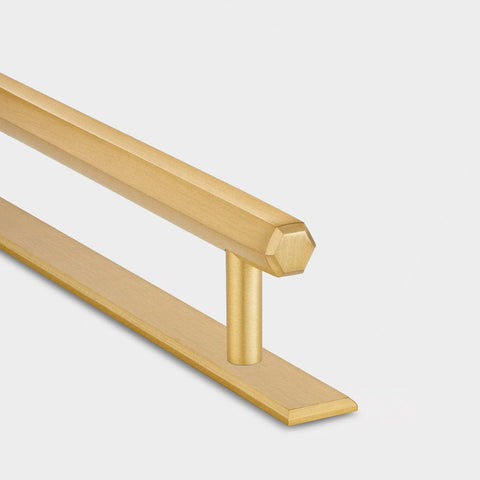 Slim Hexagonal Brass Cupboard Bar Handle With Back Plate - Satin Brass - Hole Centre 160mm - SE Home