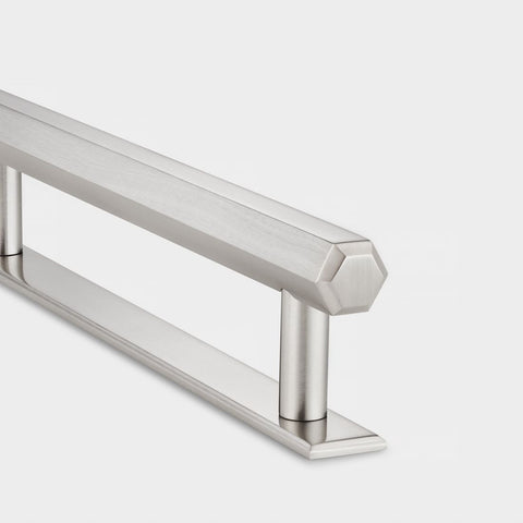 Hexagonal Brass Cupboard Bar Handle With Back Plate - Silver- Hole Centre 160mm - SE Home