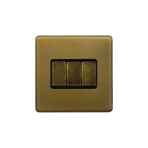 Screwless Old Brass 10A 3 Gang 2 Way Light Switch - SE Home