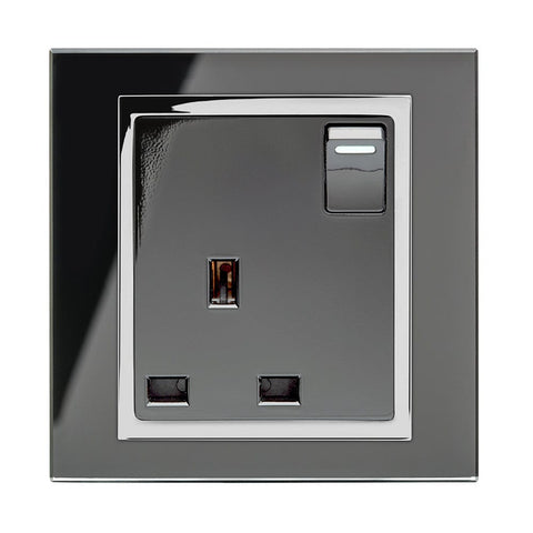 Crystal CT 13A Single Plug Socket with Switch Black - SE Home