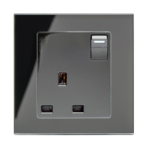 Crystal PG 13A Single Plug Socket with Switch Black - SE Home