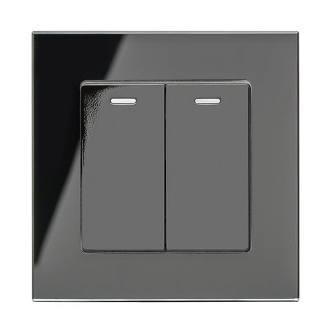 Crystal PG 2 Gang Rocker Light Switch Black Intermediate - SE Home