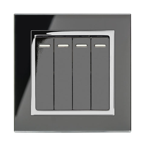 Crystal CT 4 Gang Rocker Light Switch Black - SE Home