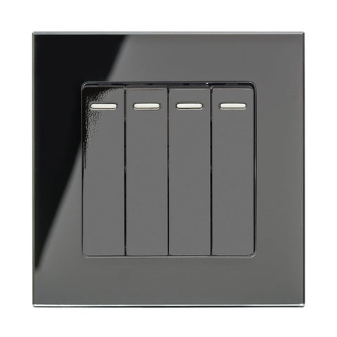 Crystal PG 4 Gang Rocker Light Switch Black - SE Home
