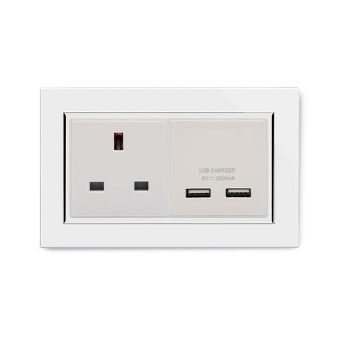 Crystal CT 13A 1G UK Socket & 2.1A Dual USB White - SE Home