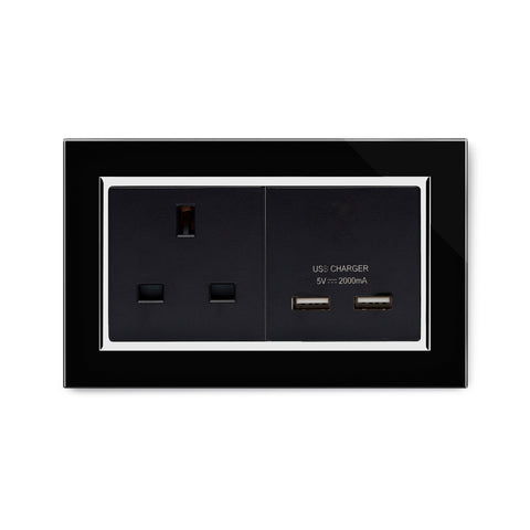 Crystal CT 13A 1G UK Socket & 2.1A Dual USB Black - SE Home