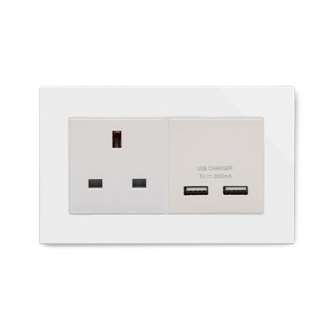 Crystal PG 13A 1G UK Socket & 2.1A Dual USB White - SE Home