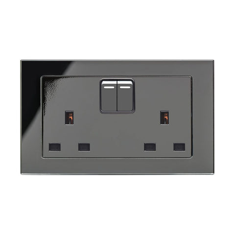 Crystal PG 13A DP Double Plug Socket with Switch Black - SE Home