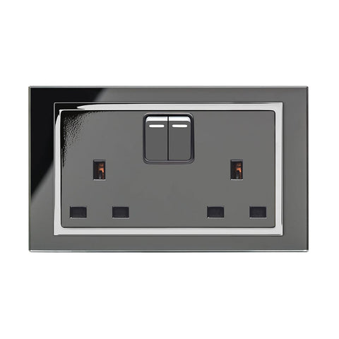 Retrotouch Crystal Crystal CT 13A DP Double Plug Socket with Switch Black