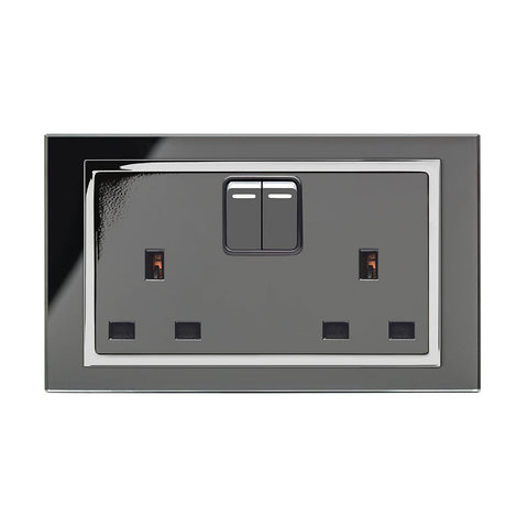 Crystal CT 13A DP Double Plug Socket with Switch Black - SE Home