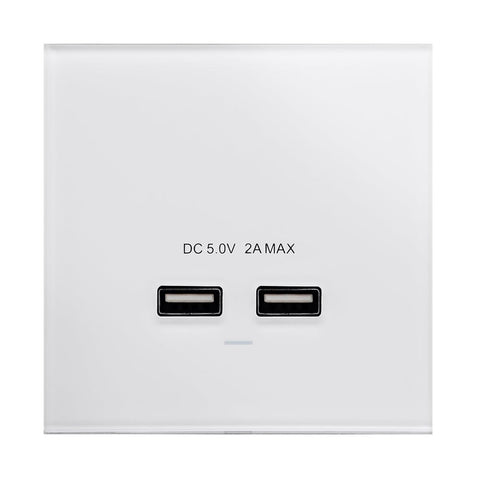 Crystal PG Dual USB Charger Single Socket White - SE Home