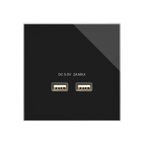 Crystal PG Dual USB Charger Single Socket Black - SE Home