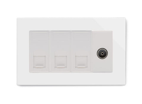 Retrotouch Triple RJ45 + TV Socket White PG