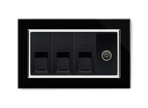 Retrotouch Triple RJ45 + TV Socket Black CT