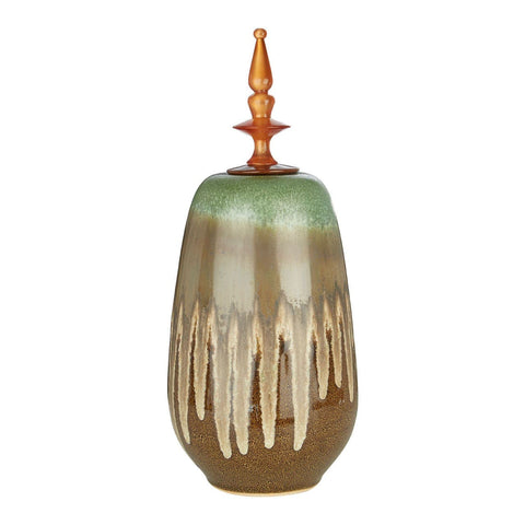 Large Brown And Green Ceramic Decorative Jar - SE Home