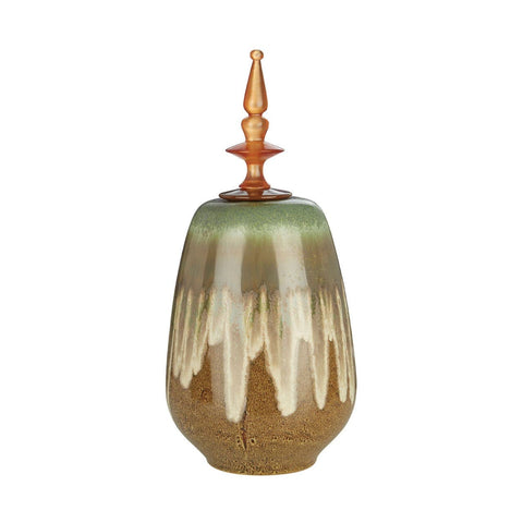 Medium Brown Green Ceramic Decorative Jar - SE Home