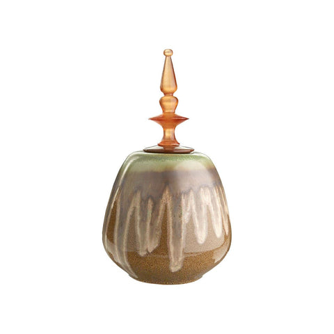 Sculptures & Ornaments Small Brown And Green Ceramic Decorative Jar