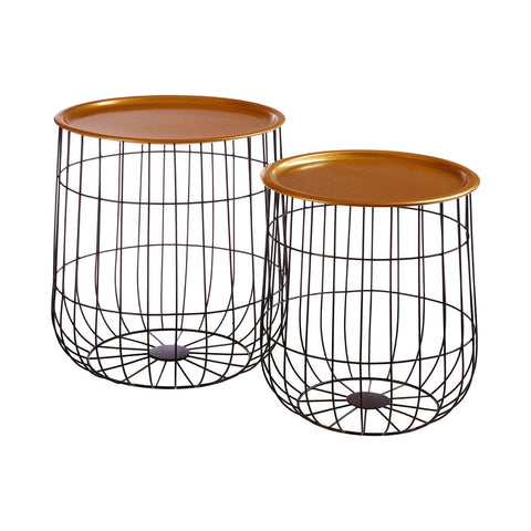 Set Of 2 Black Wire Basket Tables - SE Home