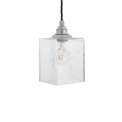 Montagu Cuboid Dappled Glass Pendant Light - Nickel