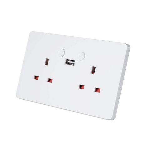 Smart Wifi 2 Gang 13A 1 USB Twin Double Switched Plug Socket - SE Home