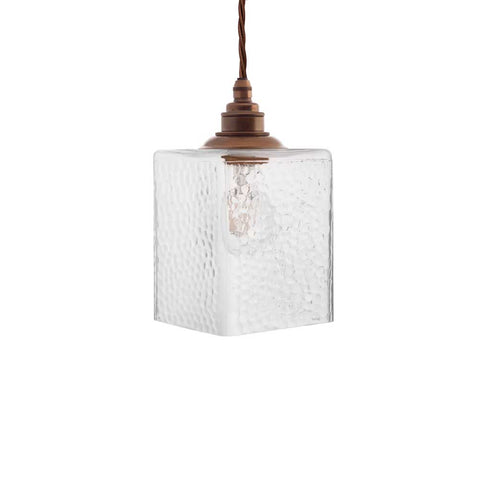 Montagu Cuboid Dappled Glass Pendant Light - Old English Brass