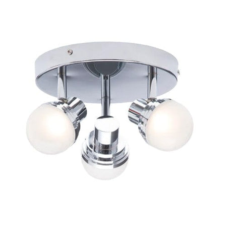 Milan 3 Light LED Bathroom Spotlight Ceiling Fitting In Polished Chrome Finish With Opal Glass Shades