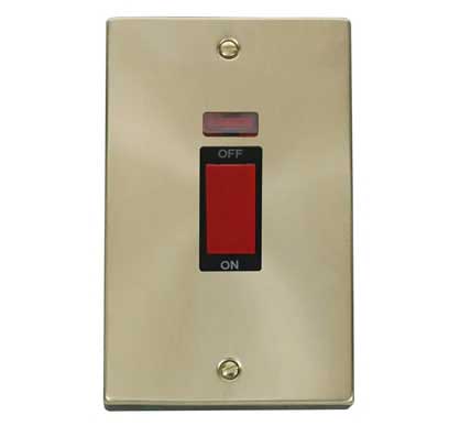 Satin Brass 2 Gang Size 45A Switch With Neon - Black Trim - SE Home