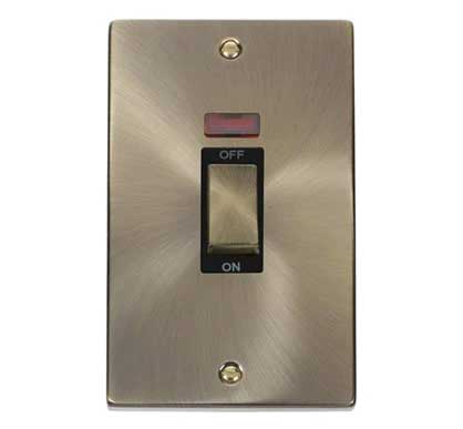 Antique Brass 2 Gang Ingot Size 45A Switch With Neon - Black Trim - SE Home