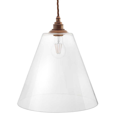 Forster Clear Cone Glass Pendant Light - Old English Brass - SE Home