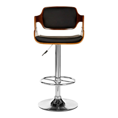 Table & Bar Stools Stool In Black Leather Effect And Walnut Wood