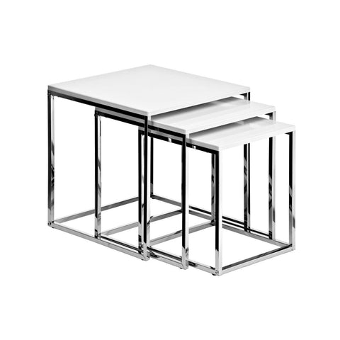 White Nest Of 3 Tables With Chrome Frame - SE Home