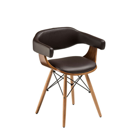 Chair, Brown Leather Effect, Beech Wood Legs - SE Home