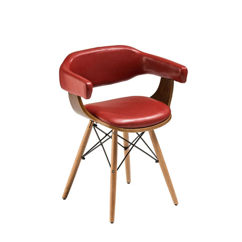 Chair, Claret Red Leather Effect, Beech Wood Legs - SE Home