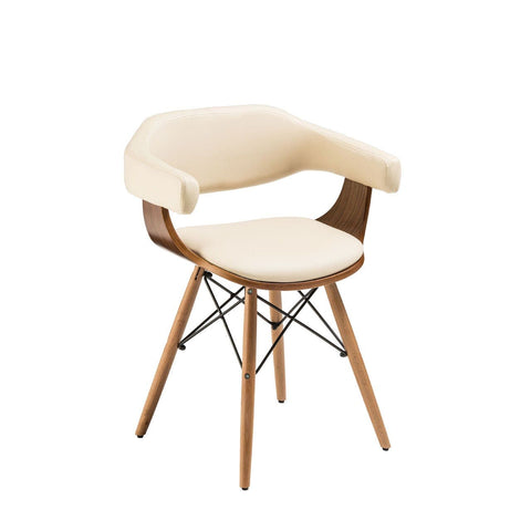 Cream Leather Effect Chair Beech Wood Legs - SE Home