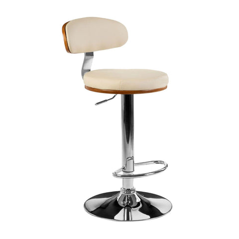 Bar Chair In Bentwood / Cream Leather Effect - SE Home