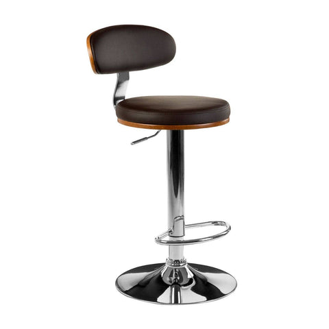 Bar Chair In Bentwood / Brown Leather Effect - SE Home