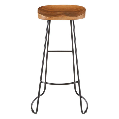 Pedro Bar Stool In Acacia Wood With Black Powder Coated Iron - SE Home