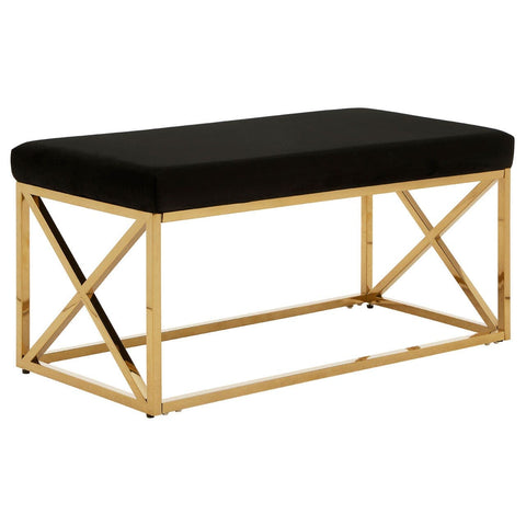 Allure Black Velvet / Gold Finish Bench - SE Home