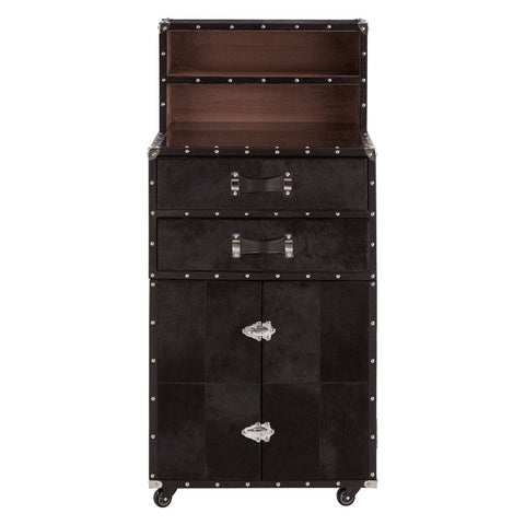 Cabinets & Storage Kensington Townhouse Drinks Cabinet In Stainless Steel WithBrown & White Genuine Cowhide