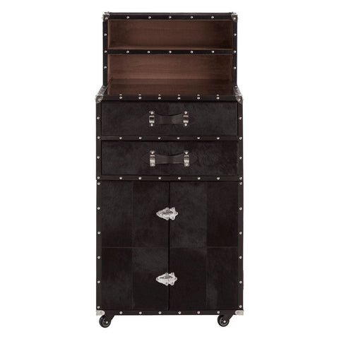 Kensington Townhouse Drinks Cabinet In Stainless Steel WithBrown & White Genuine Cowhide - SE Home