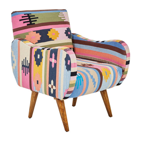 Cefena Multi-Coloured Fabric Chair With Mango Wood Legs - SE Home